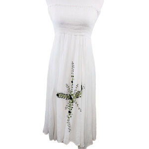 Advance‎ Apparels Womens Dress White Smocked Maxi Bohemian Strapless Embroidered